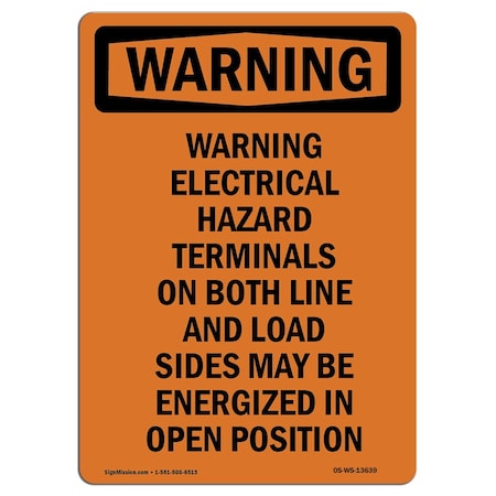Signmission Safety Sign, OSHA WARNING, 14" Height, Warning Electrical Hazard Terminals, Portrait OS-WS-D-1014-V-13639